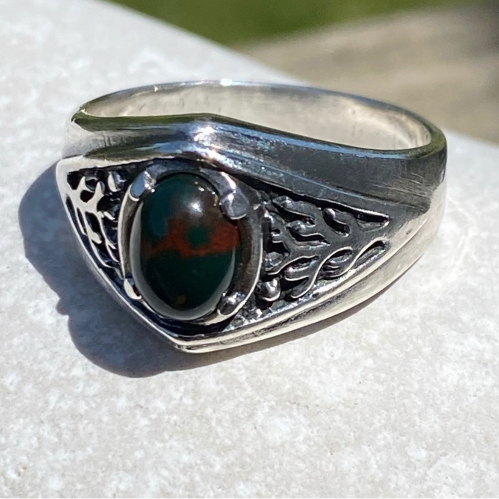 Tree of life Ring .925 Sterling Silver w/ genuine Bloodstone gem USA - Picture 1 of 10